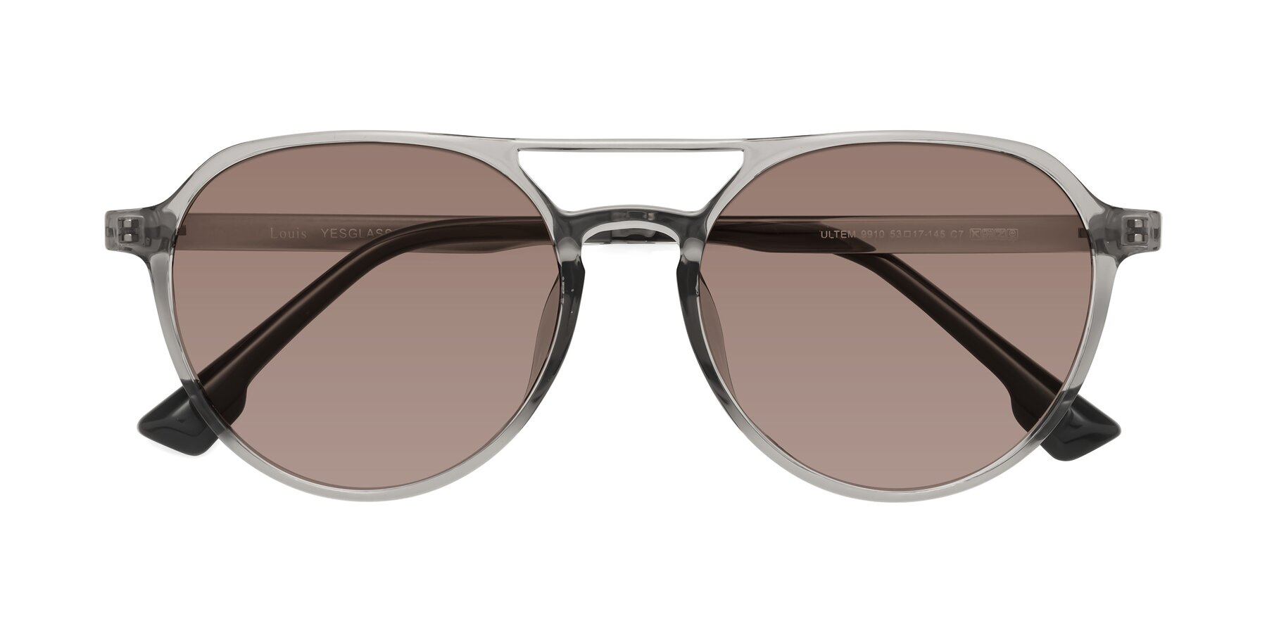 Folded Front of Louis in Light Gray with Medium Brown Tinted Lenses