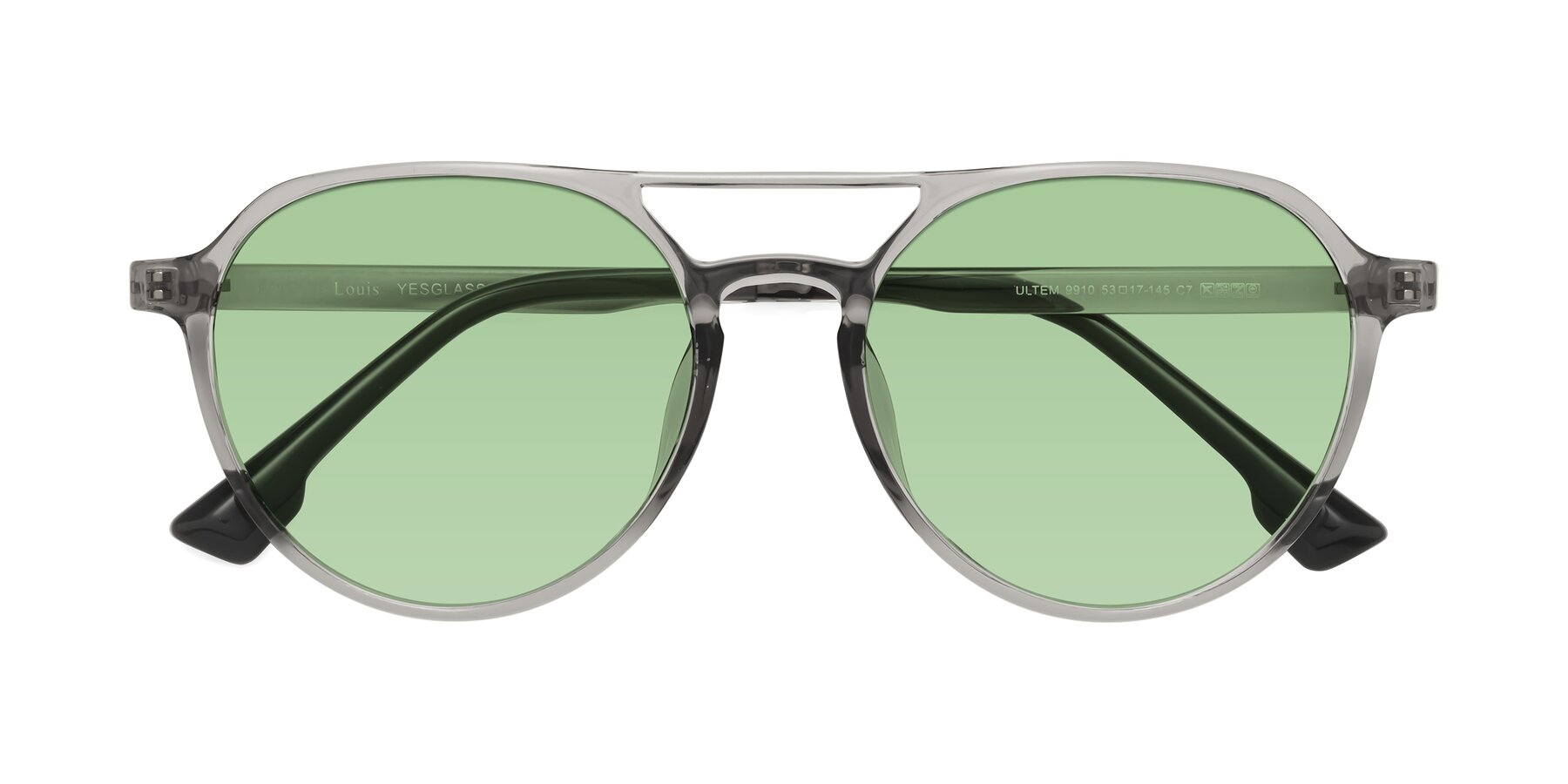 Folded Front of Louis in Light Gray with Medium Green Tinted Lenses