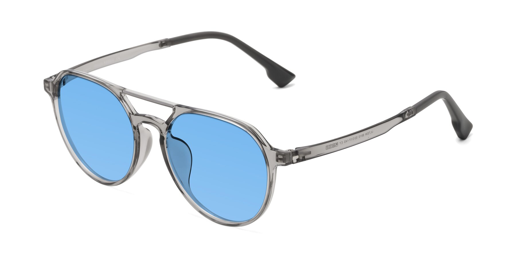 Angle of Louis in Light Gray with Medium Blue Tinted Lenses