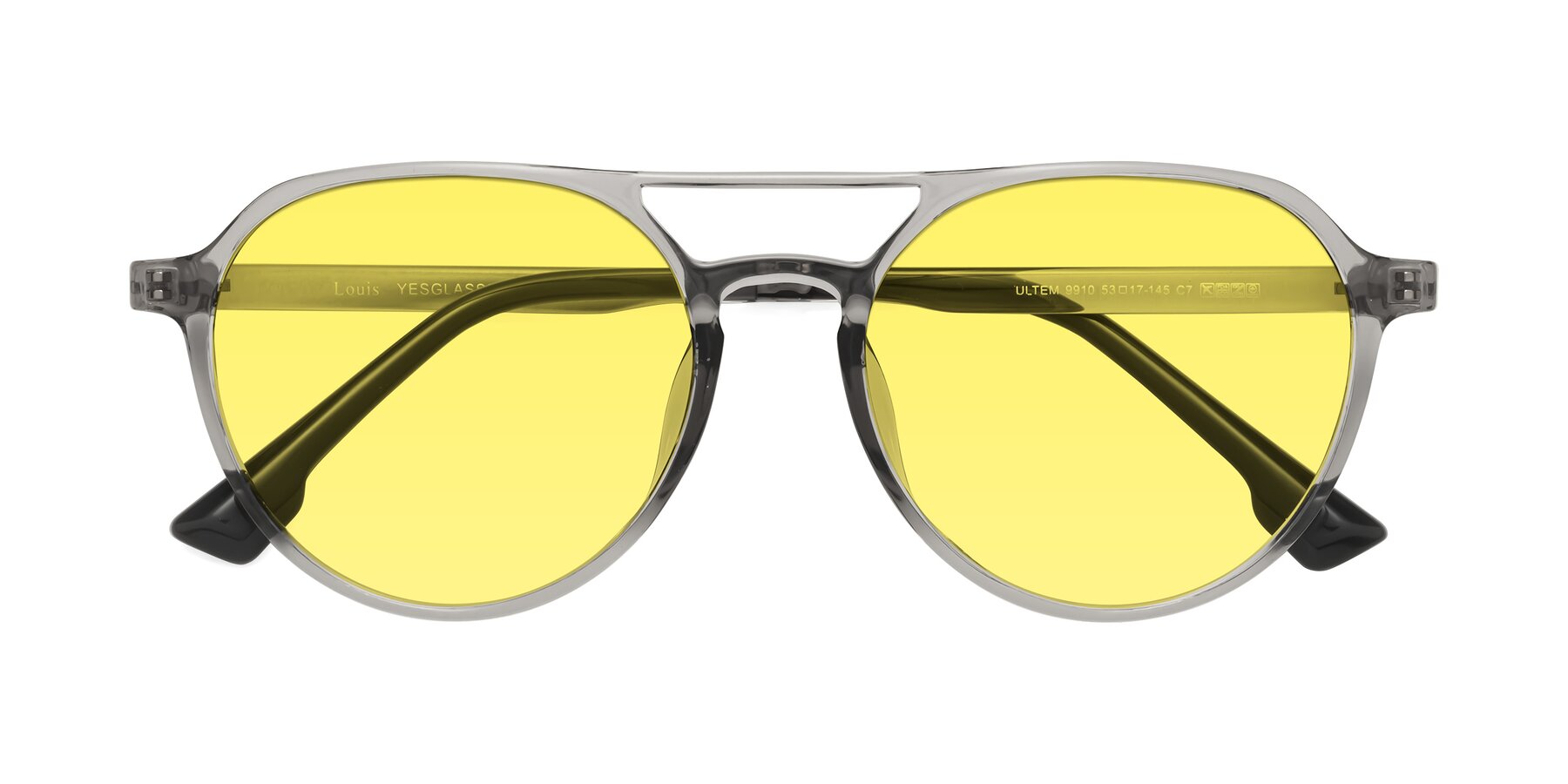 Folded Front of Louis in Light Gray with Medium Yellow Tinted Lenses