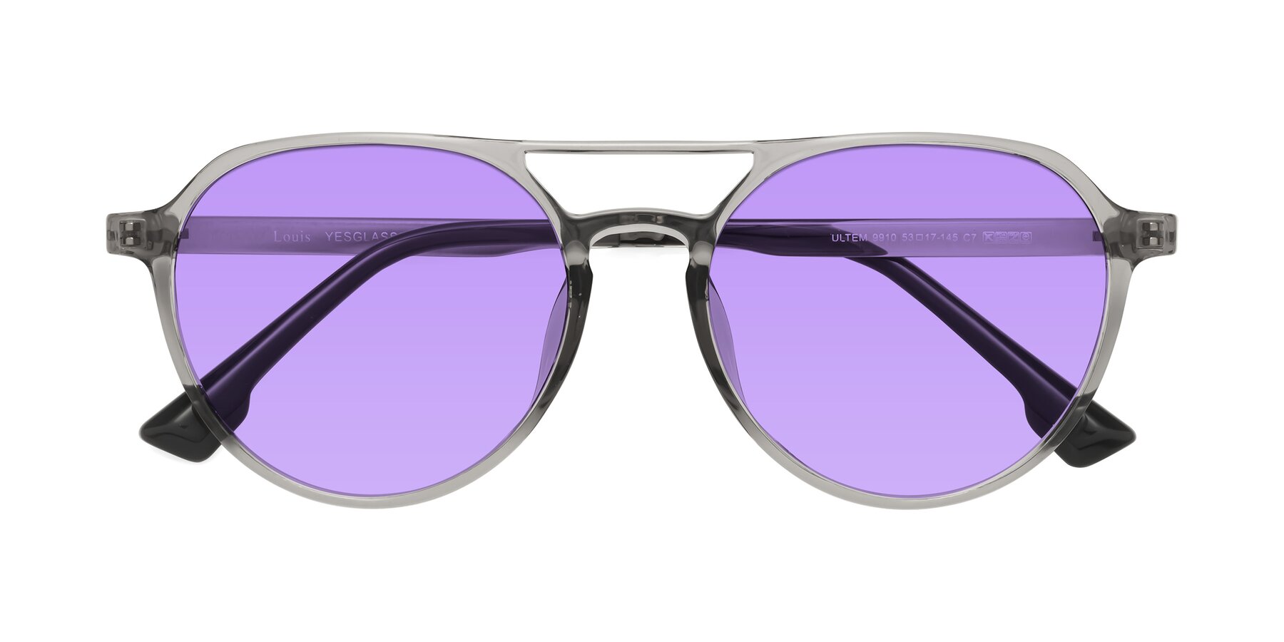 Folded Front of Louis in Light Gray with Medium Purple Tinted Lenses