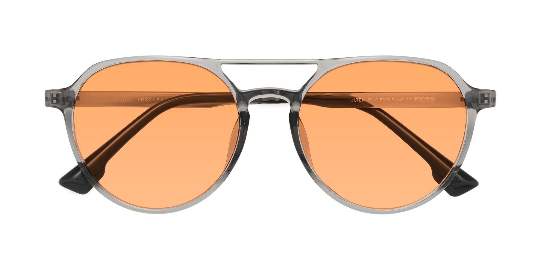 Folded Front of Louis in Light Gray with Medium Orange Tinted Lenses