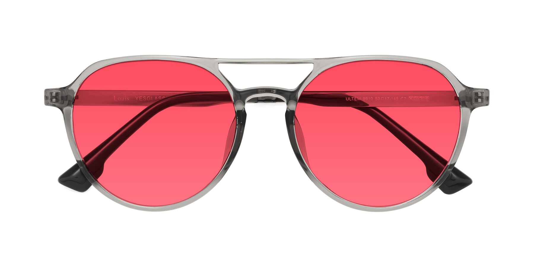 Folded Front of Louis in Light Gray with Red Tinted Lenses