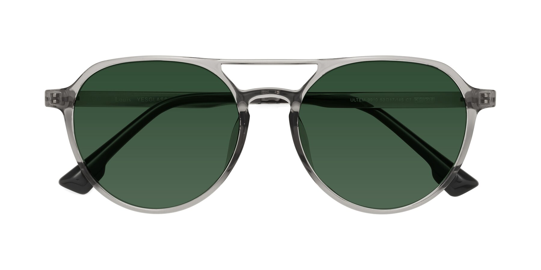 Folded Front of Louis in Light Gray with Green Tinted Lenses