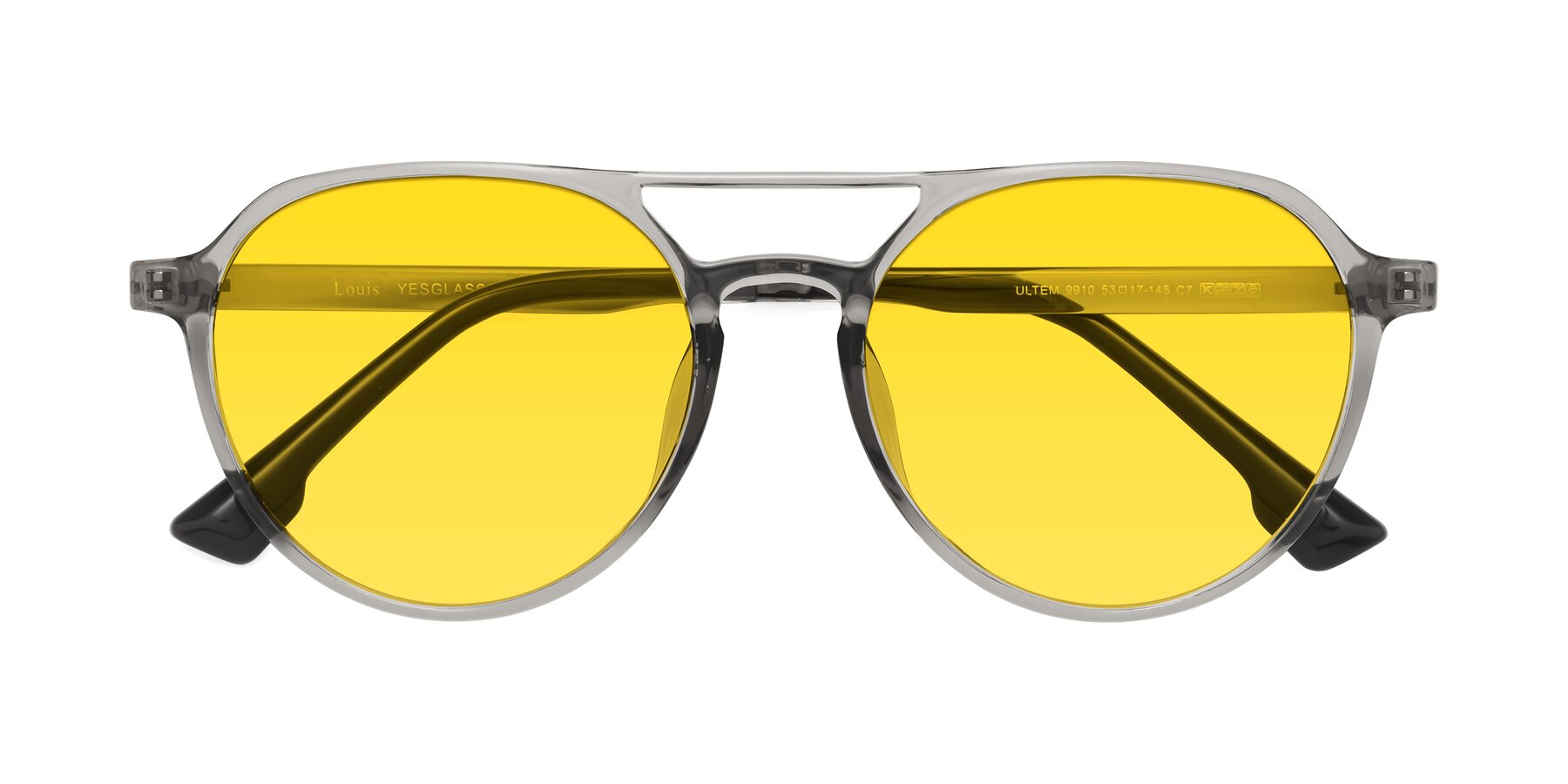 Folded Front of Louis in Light Gray with Yellow Tinted Lenses
