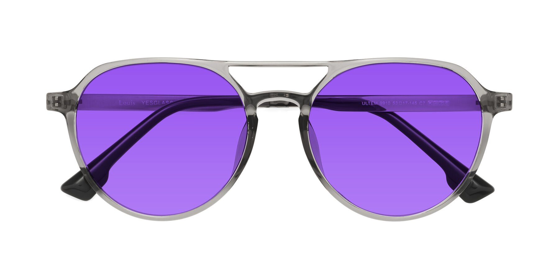 Folded Front of Louis in Light Gray with Purple Tinted Lenses