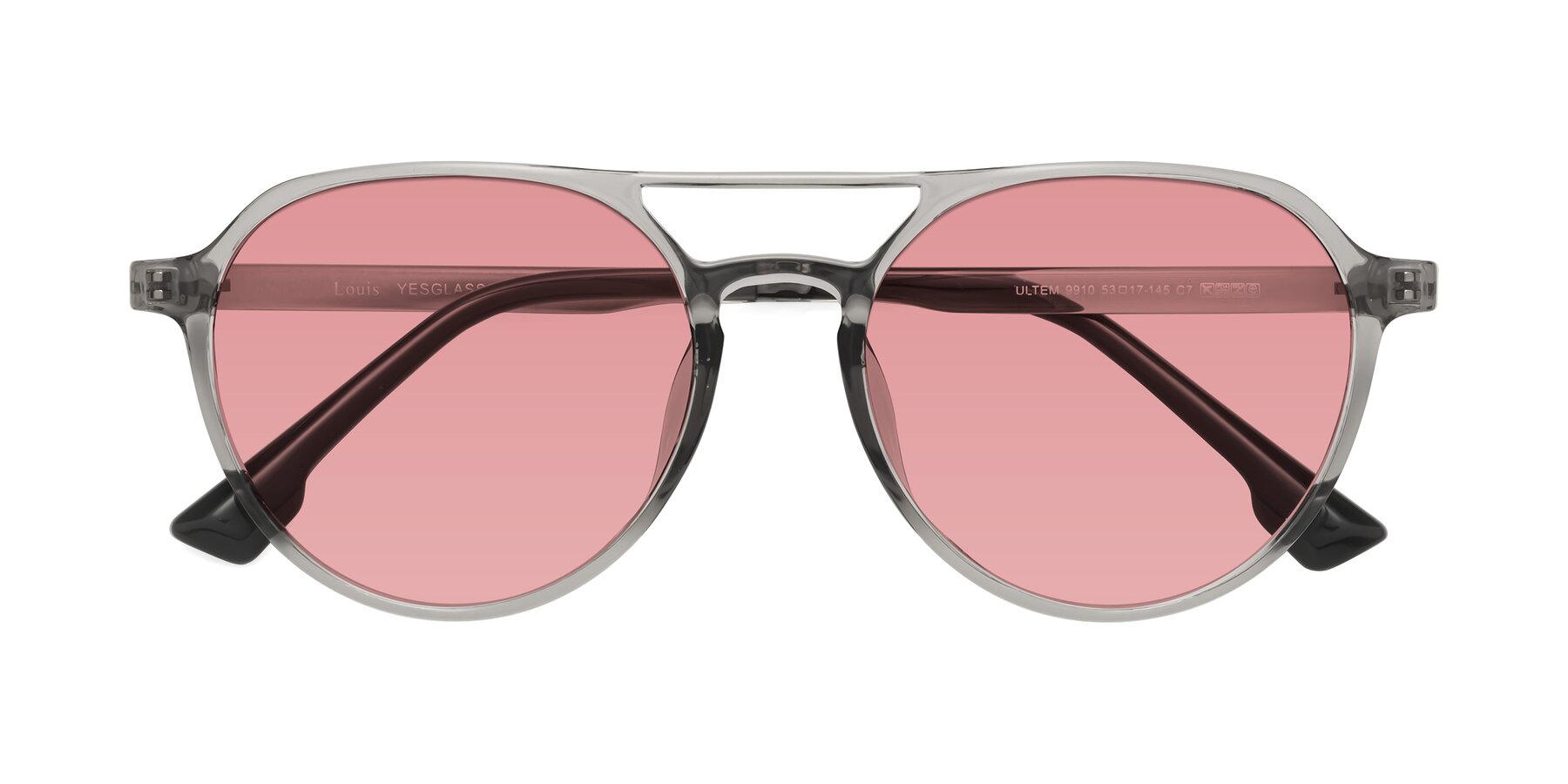 Folded Front of Louis in Light Gray with Medium Garnet Tinted Lenses