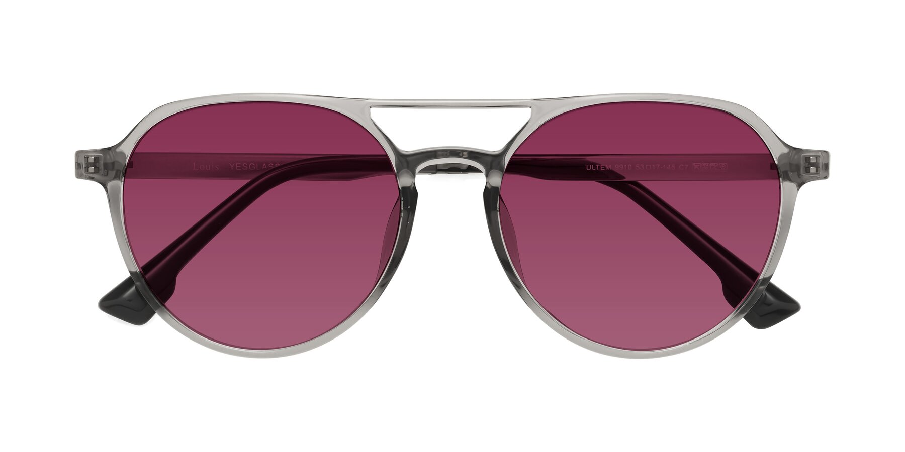 Folded Front of Louis in Light Gray with Wine Tinted Lenses