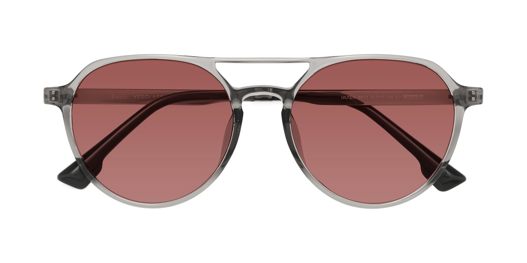 Folded Front of Louis in Light Gray with Garnet Tinted Lenses