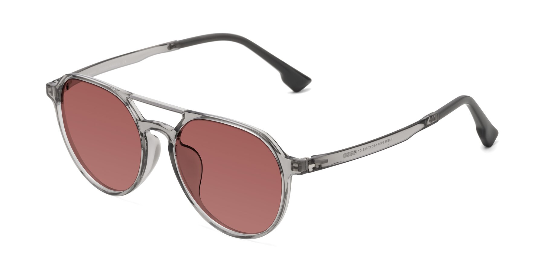 Angle of Louis in Light Gray with Garnet Tinted Lenses