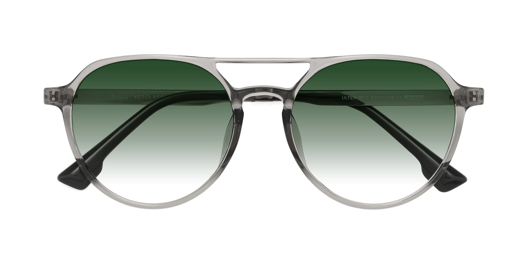 Folded Front of Louis in Light Gray with Green Gradient Lenses