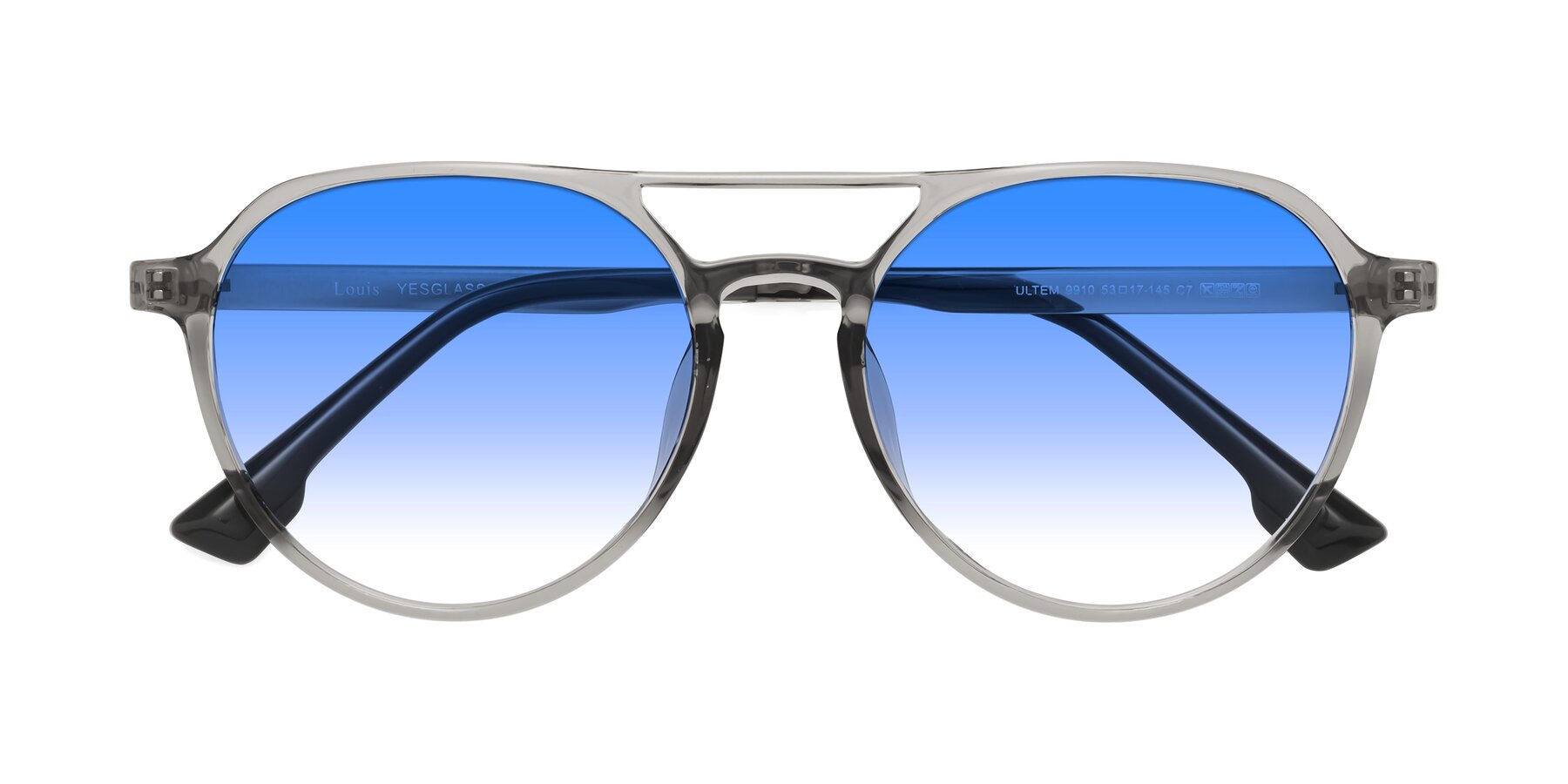 Folded Front of Louis in Light Gray with Blue Gradient Lenses