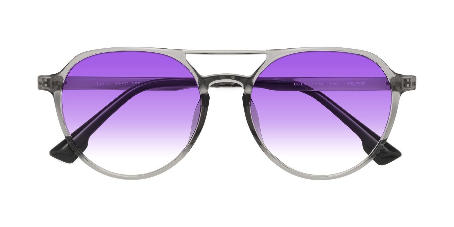 Folded Front of Louis in Light Gray with Purple Gradient Lenses