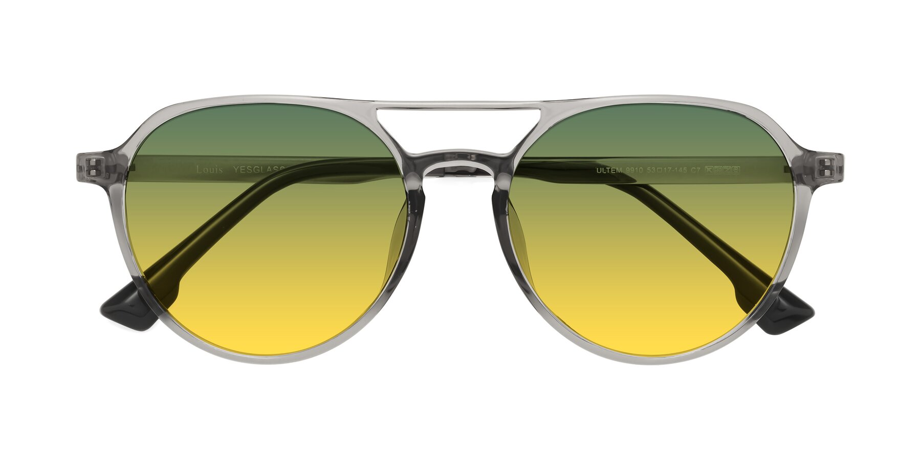 Folded Front of Louis in Light Gray with Green / Yellow Gradient Lenses
