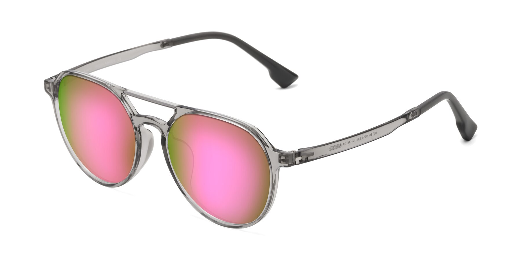 Angle of Louis in Light Gray with Pink Mirrored Lenses