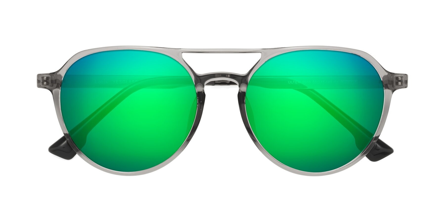 Folded Front of Louis in Light Gray with Green Mirrored Lenses
