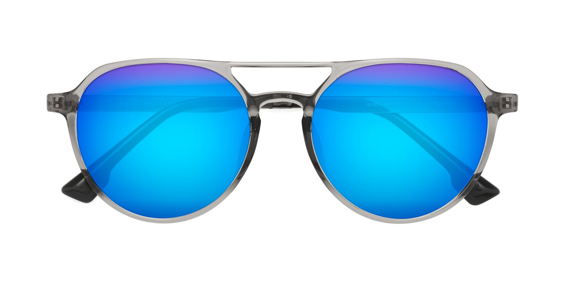 Folded Front of Louis in Light Gray with Blue Mirrored Lenses