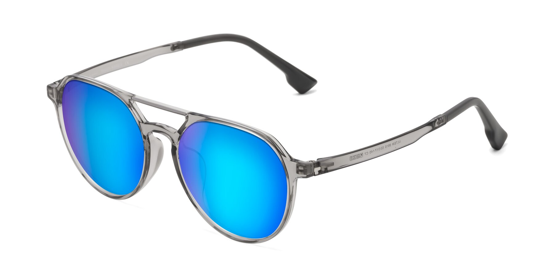 Angle of Louis in Light Gray with Blue Mirrored Lenses