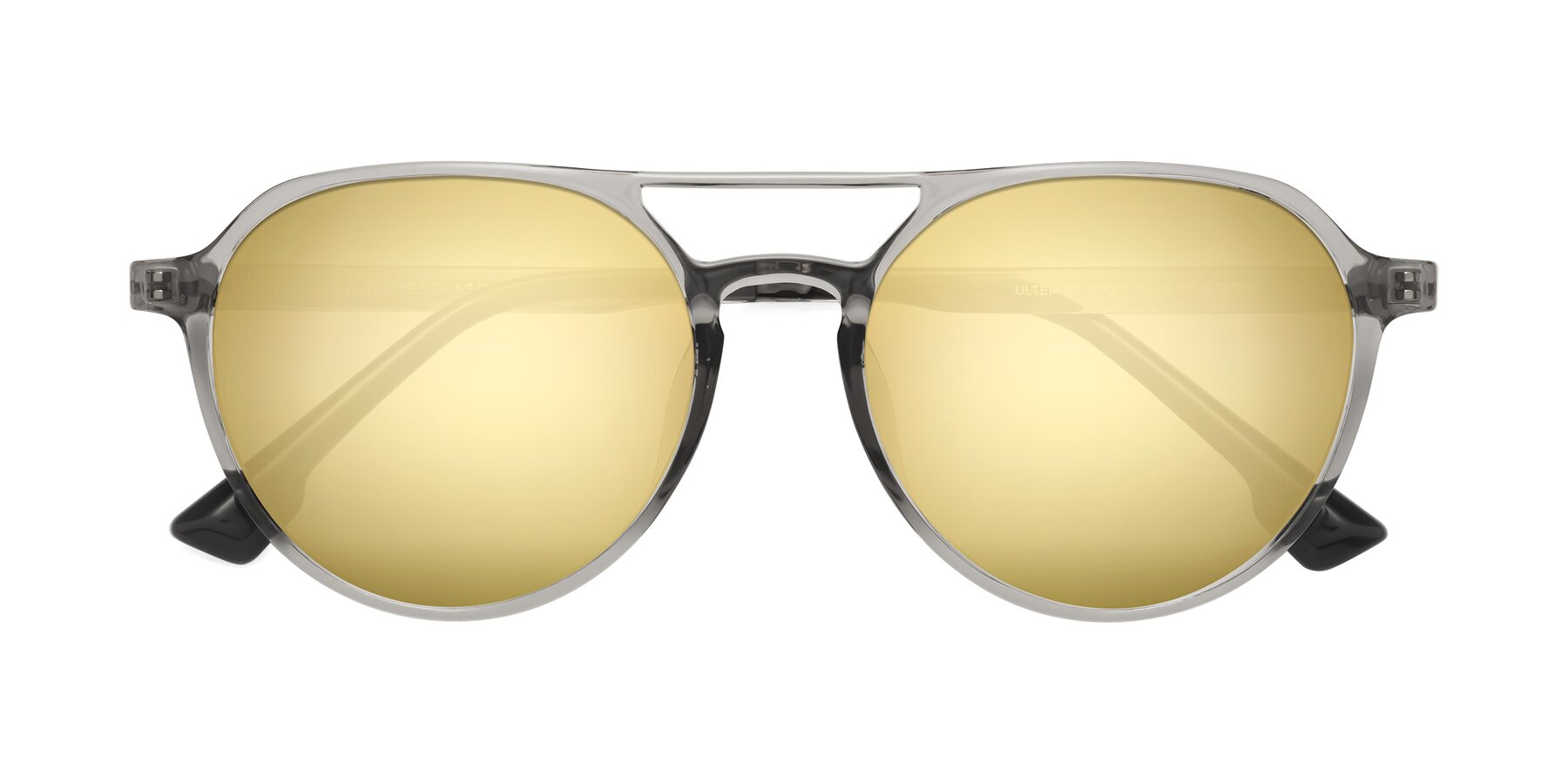 Folded Front of Louis in Light Gray with Gold Mirrored Lenses