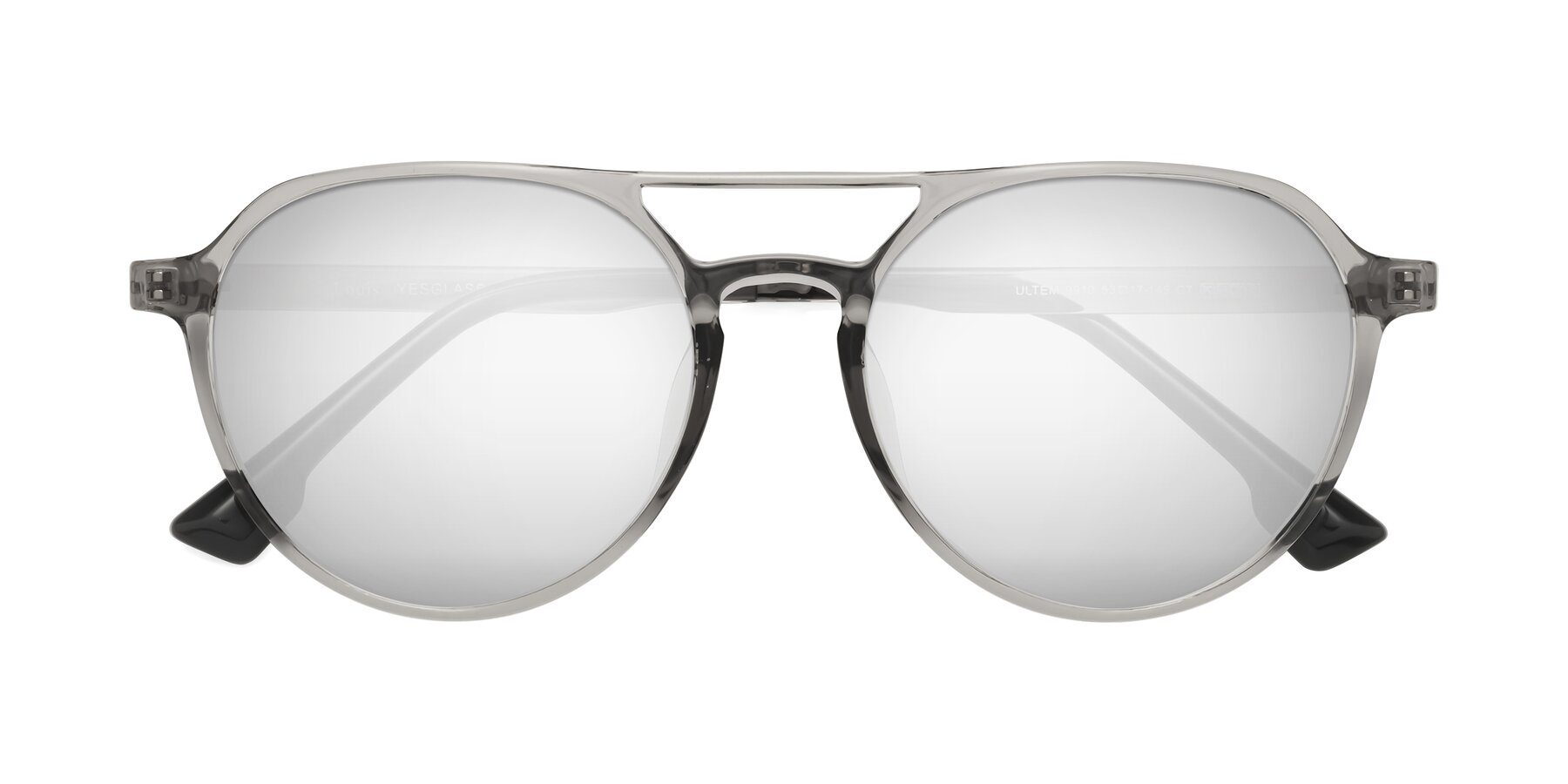 Folded Front of Louis in Light Gray with Silver Mirrored Lenses