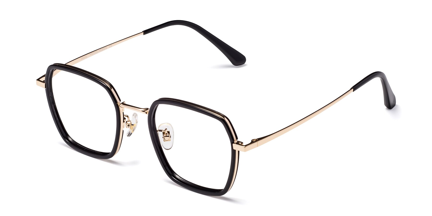 Angle of Kelly in Black-Gold with Clear Eyeglass Lenses
