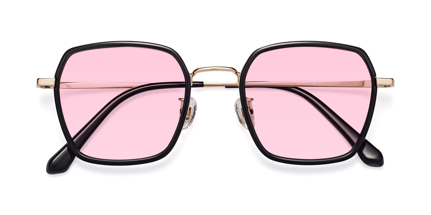 Folded Front of Kelly in Black-Gold with Light Pink Tinted Lenses