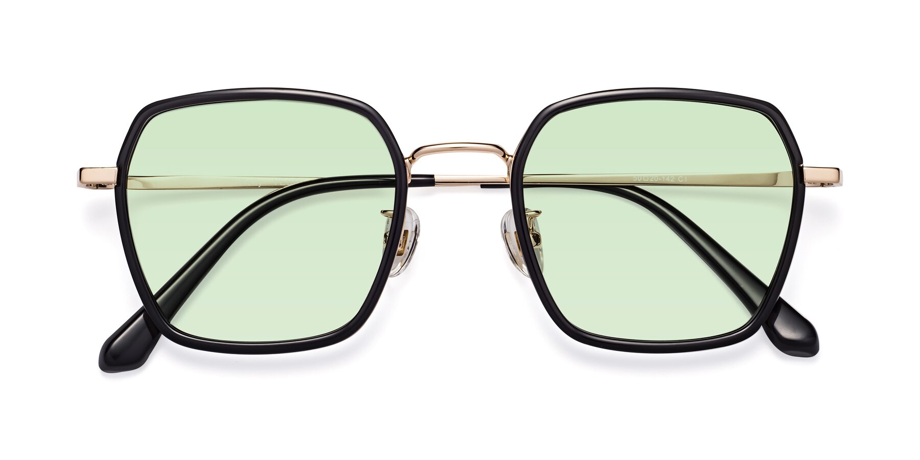 Folded Front of Kelly in Black-Gold with Light Green Tinted Lenses