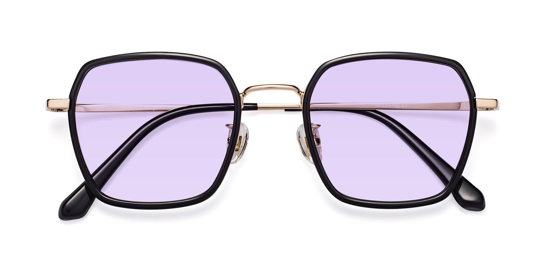 Folded Front of Kelly in Black-Gold with Light Purple Tinted Lenses