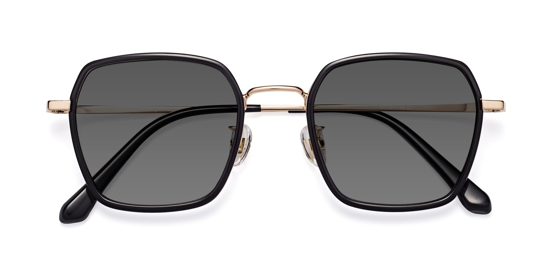 Folded Front of Kelly in Black-Gold with Medium Gray Tinted Lenses