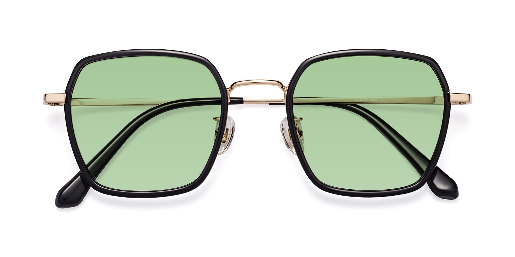 Folded Front of Kelly in Black-Gold with Medium Green Tinted Lenses
