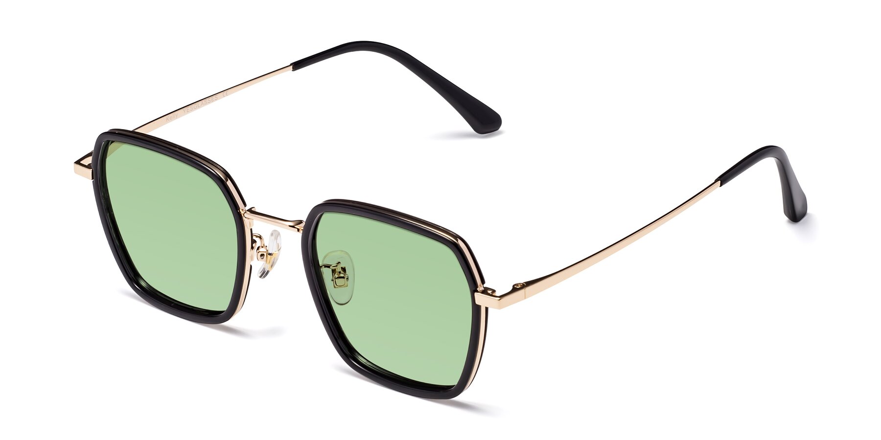 Angle of Kelly in Black-Gold with Medium Green Tinted Lenses