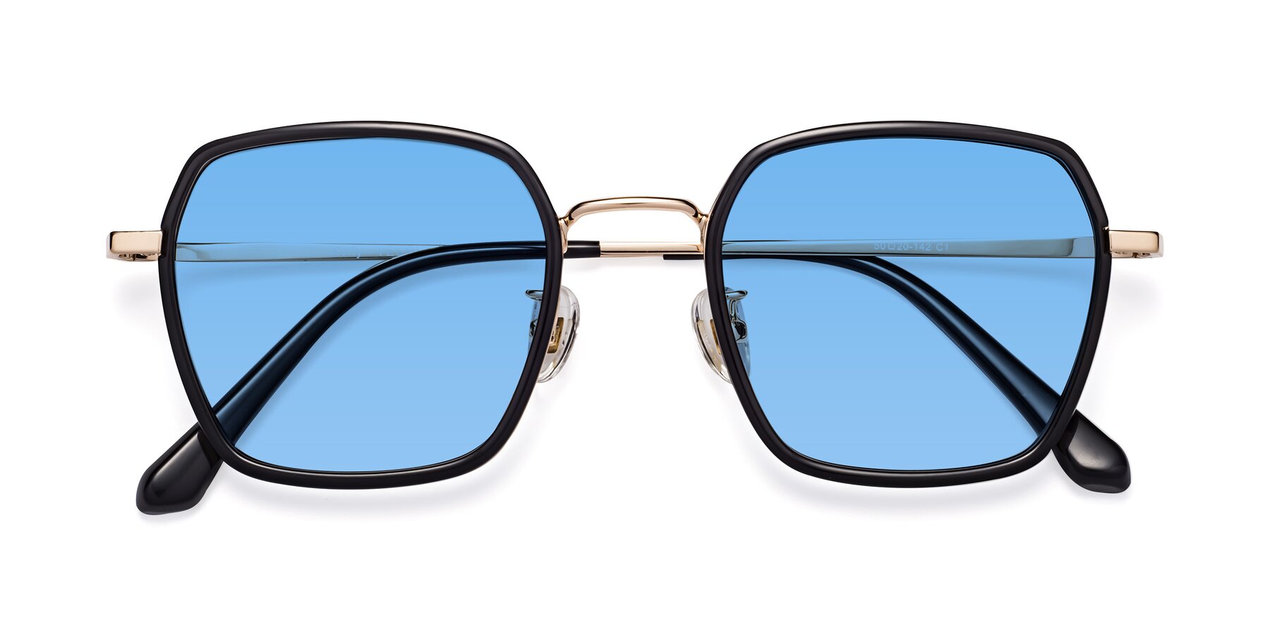 Folded Front of Kelly in Black-Gold with Medium Blue Tinted Lenses