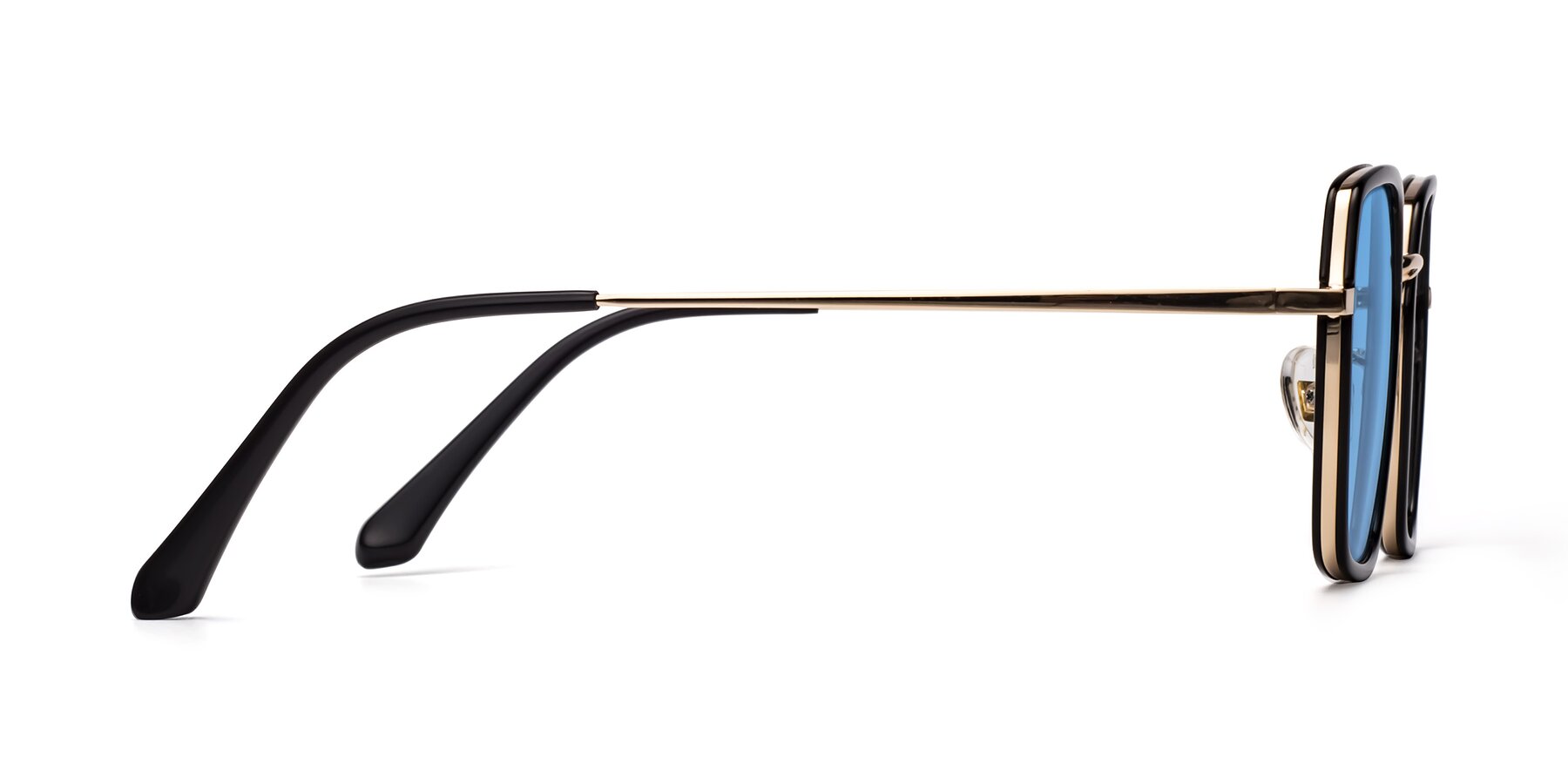 Side of Kelly in Black-Gold with Medium Blue Tinted Lenses