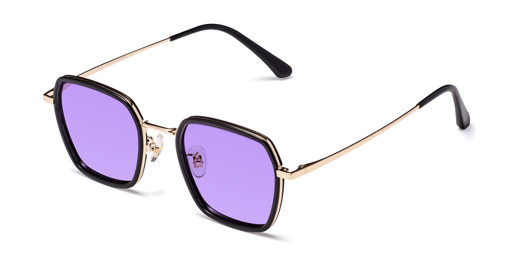 Angle of Kelly in Black-Gold with Medium Purple Tinted Lenses