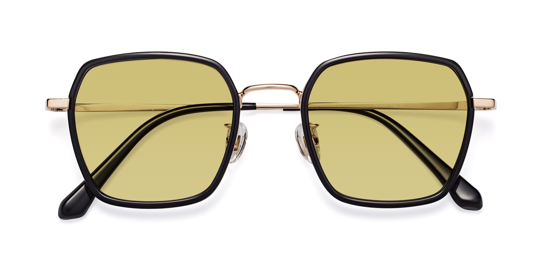 Folded Front of Kelly in Black-Gold with Medium Champagne Tinted Lenses