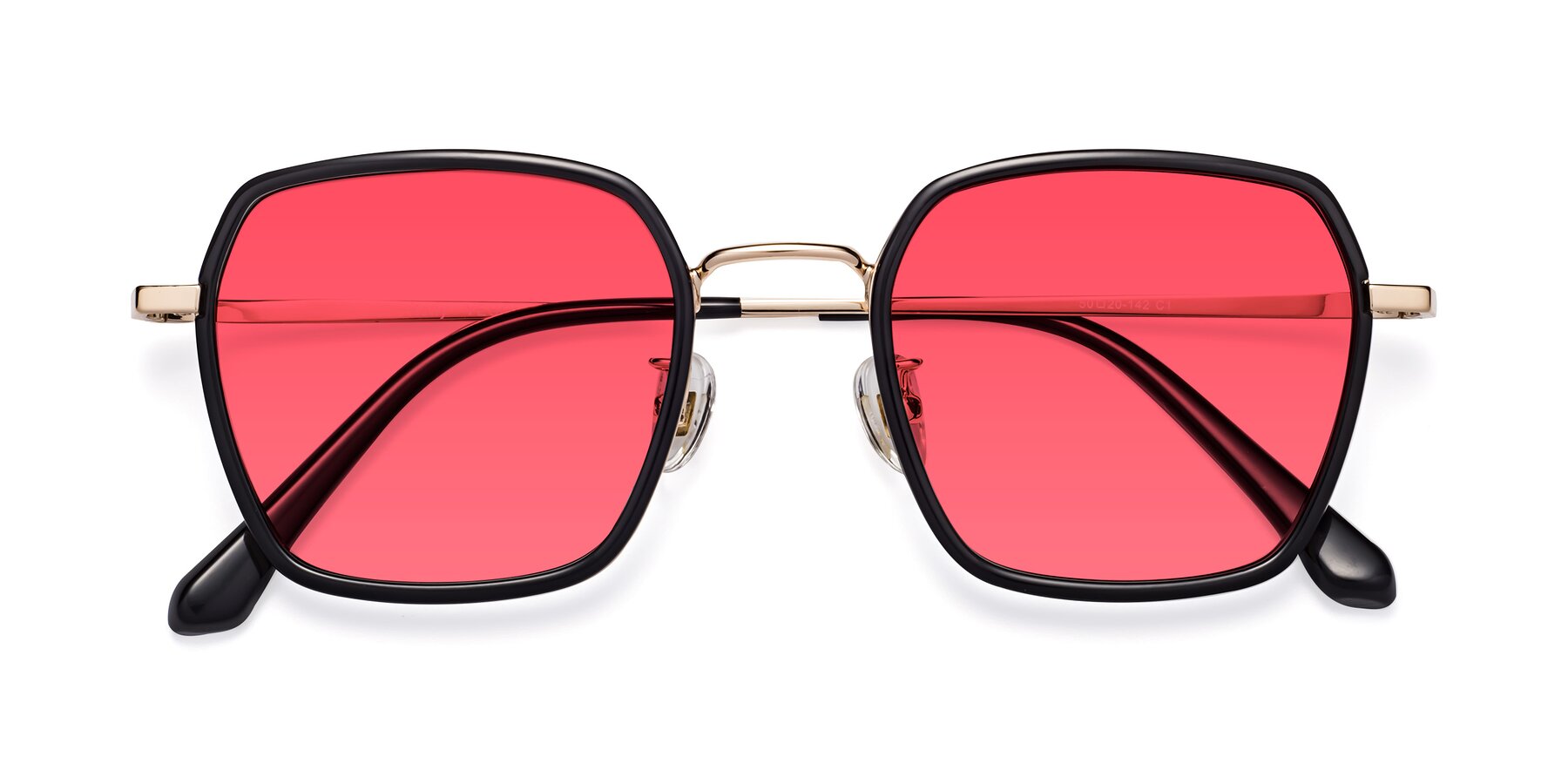 Folded Front of Kelly in Black-Gold with Red Tinted Lenses