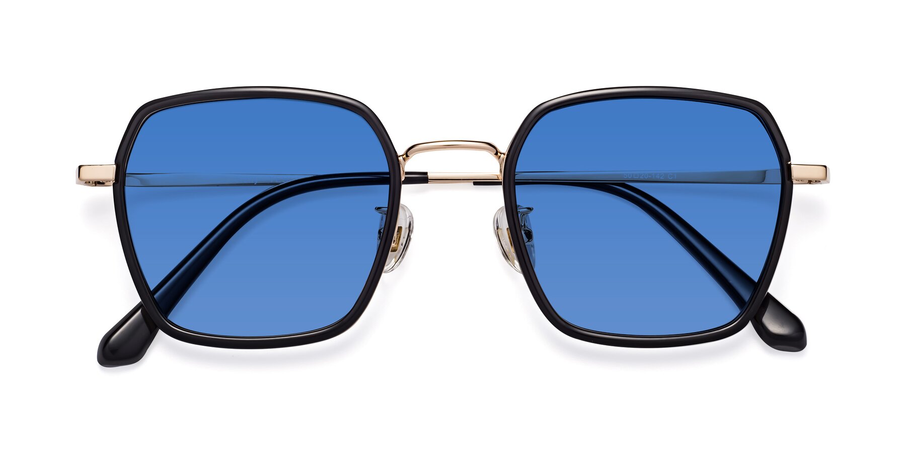 Folded Front of Kelly in Black-Gold with Blue Tinted Lenses