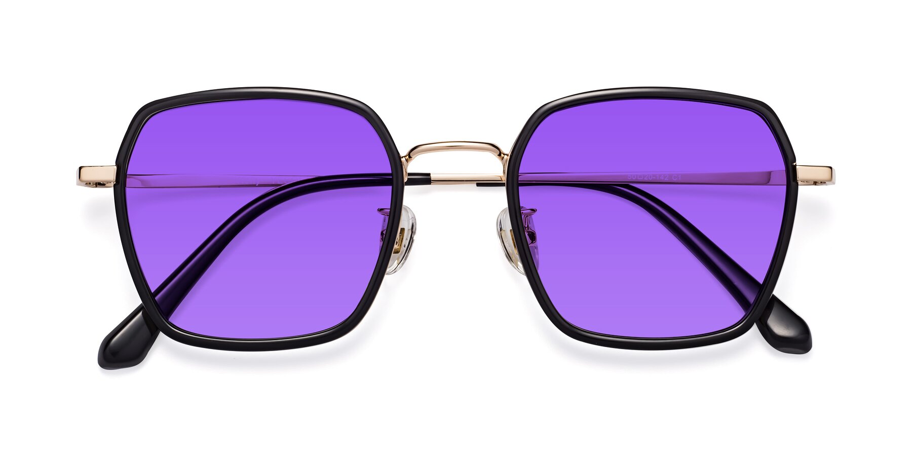 Folded Front of Kelly in Black-Gold with Purple Tinted Lenses