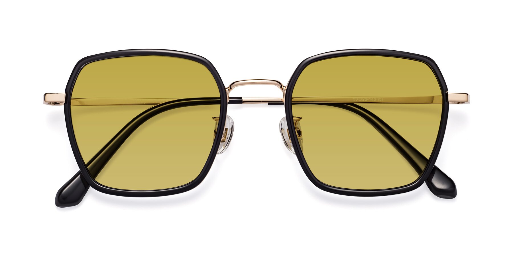 Folded Front of Kelly in Black-Gold with Champagne Tinted Lenses