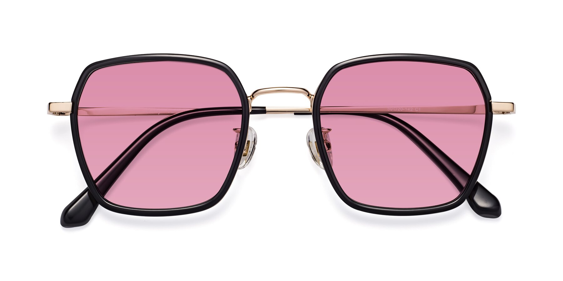 Folded Front of Kelly in Black-Gold with Medium Wine Tinted Lenses