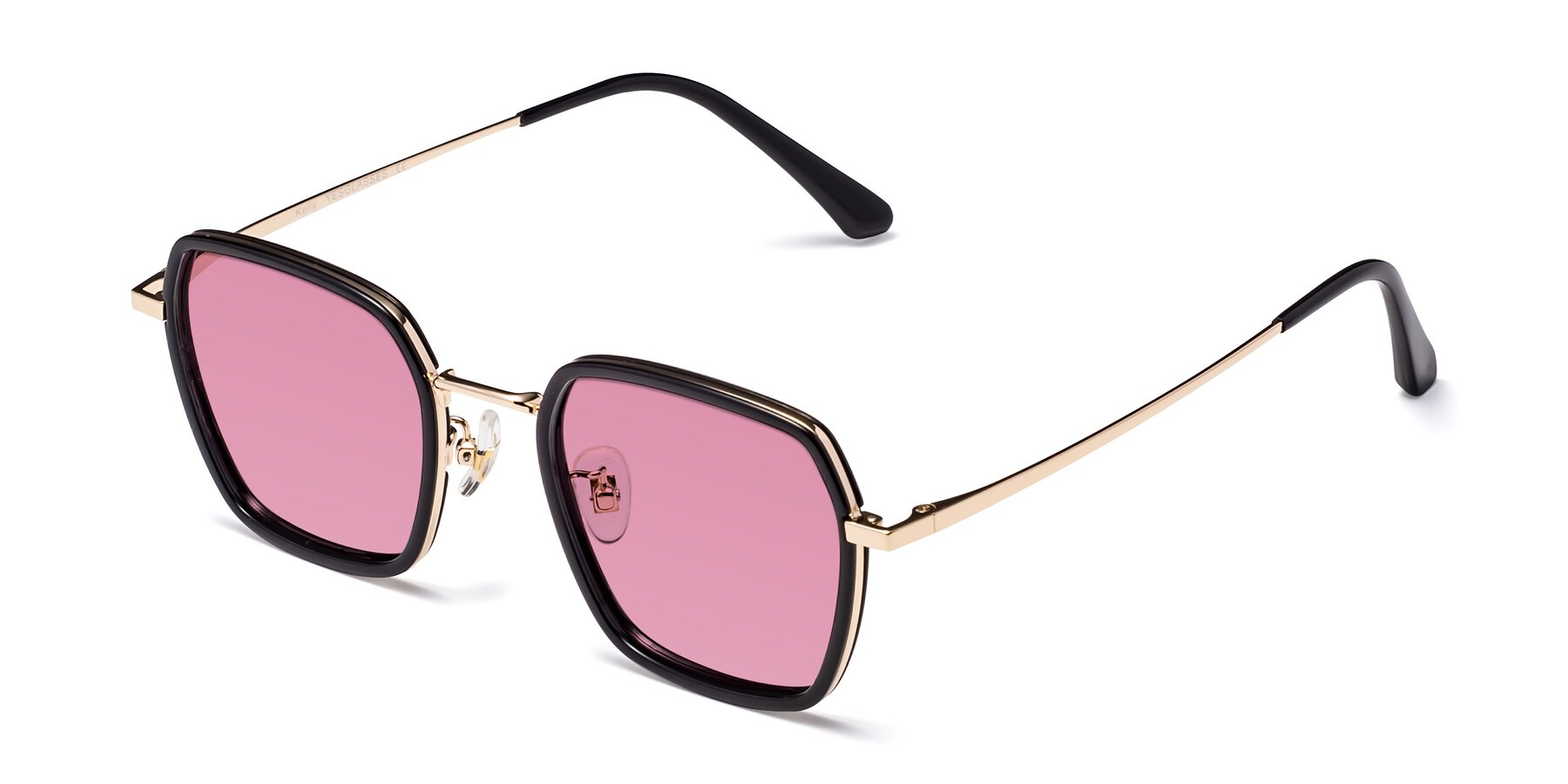 Angle of Kelly in Black-Gold with Medium Wine Tinted Lenses