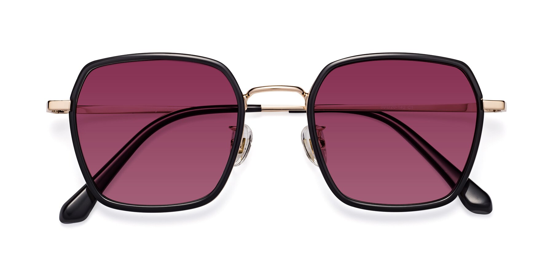 Folded Front of Kelly in Black-Gold with Wine Tinted Lenses