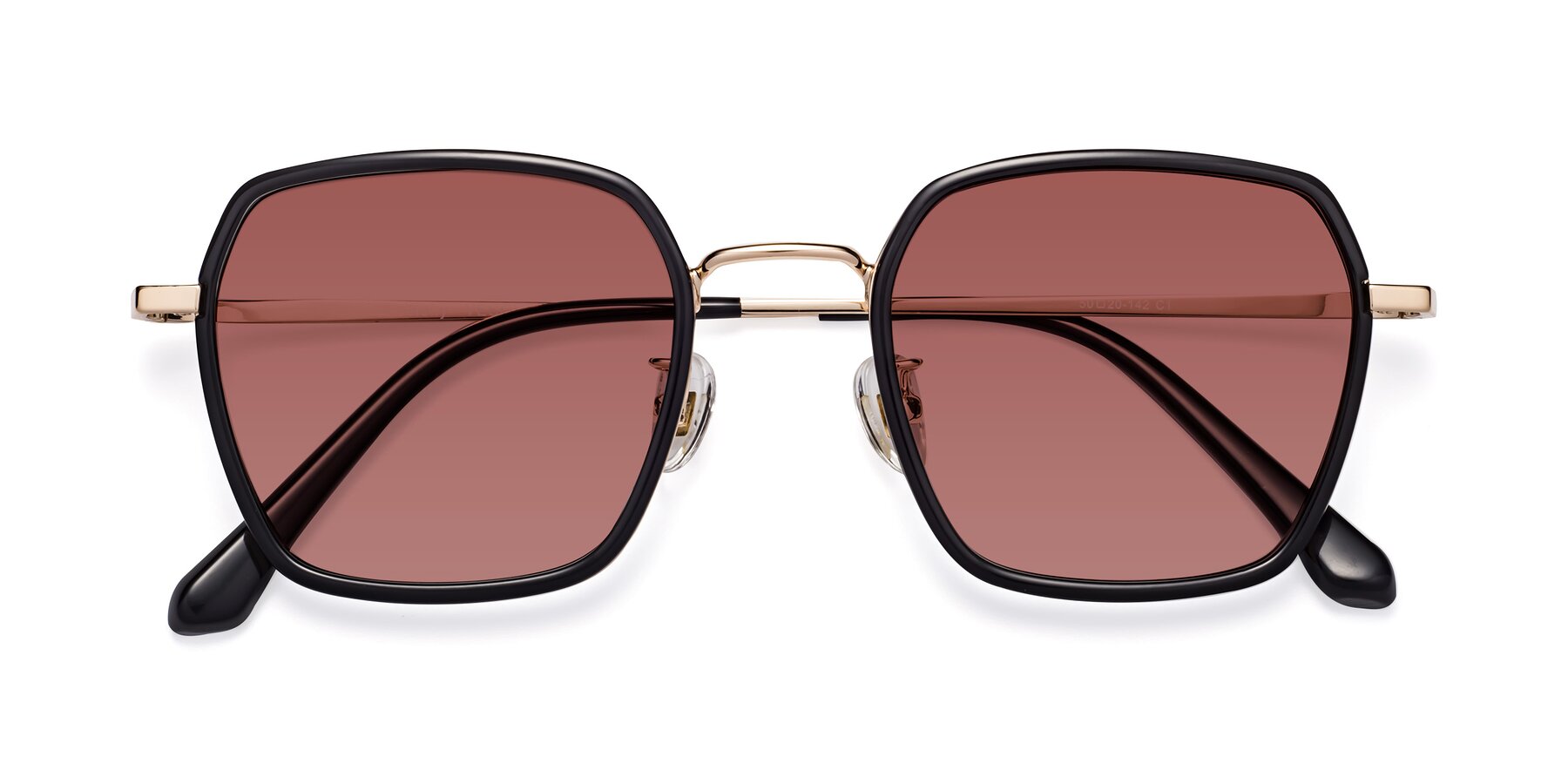 Folded Front of Kelly in Black-Gold with Garnet Tinted Lenses