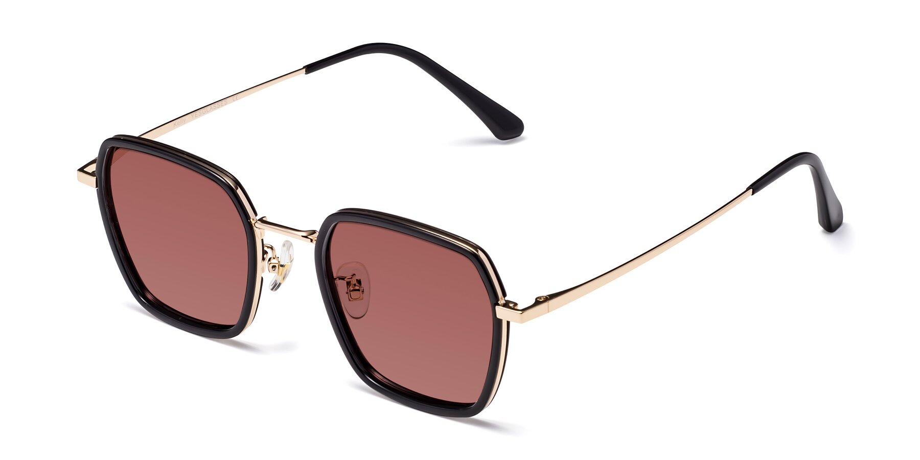 Angle of Kelly in Black-Gold with Garnet Tinted Lenses