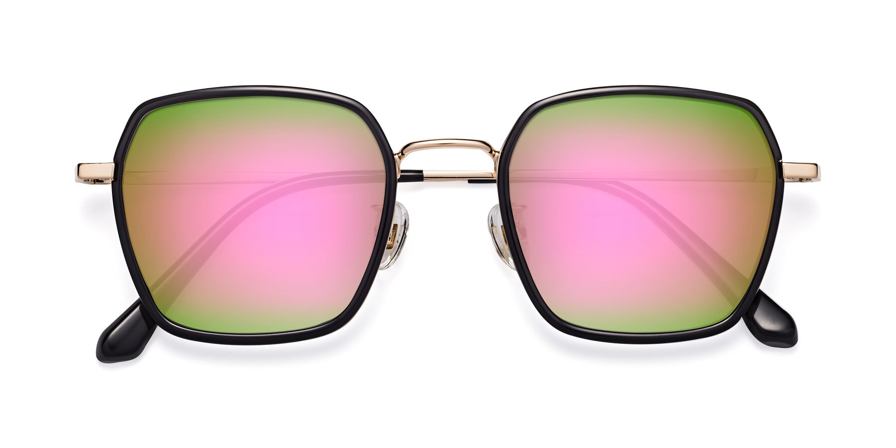 Folded Front of Kelly in Black-Gold with Pink Mirrored Lenses
