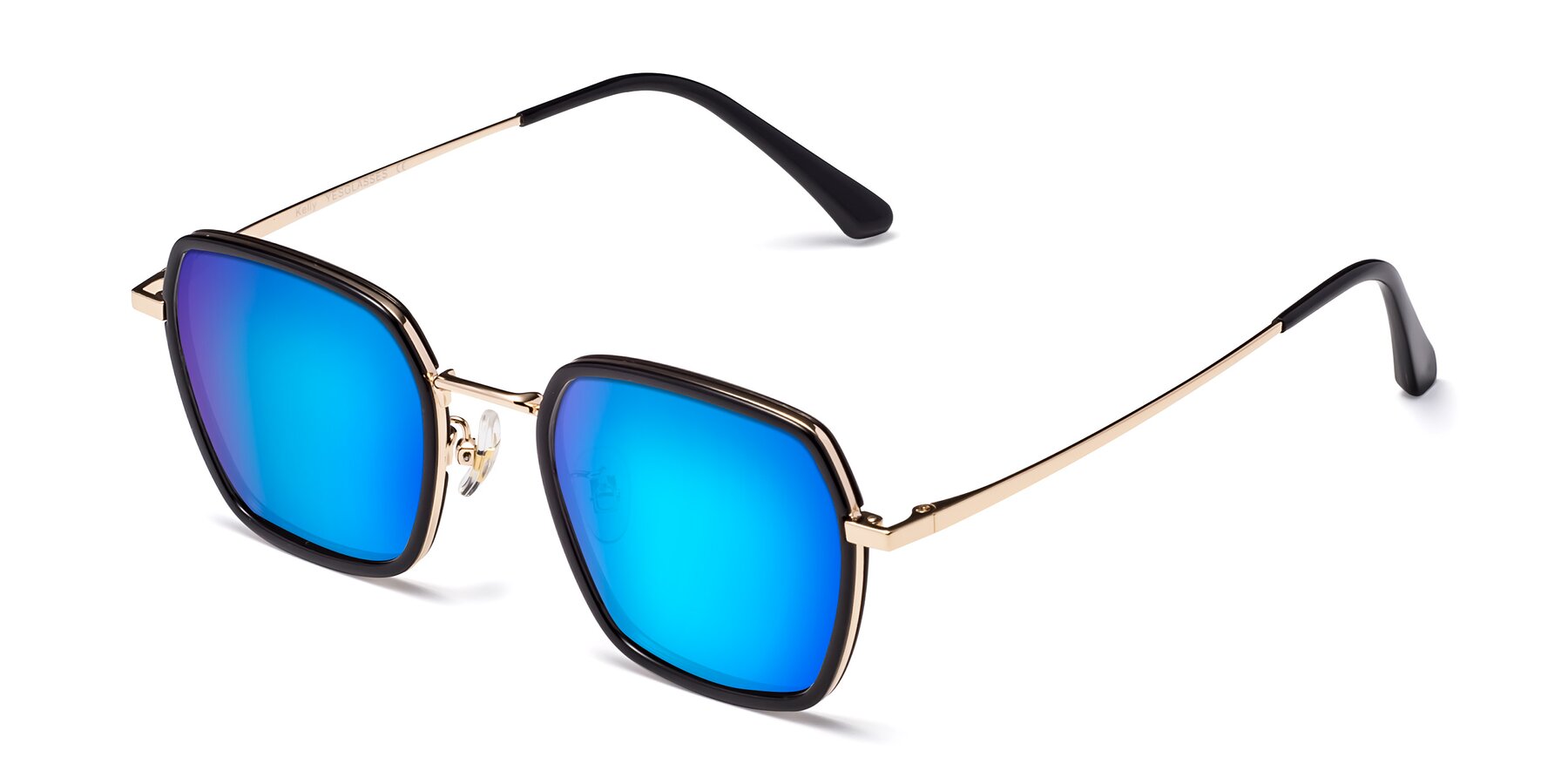 Angle of Kelly in Black-Gold with Blue Mirrored Lenses