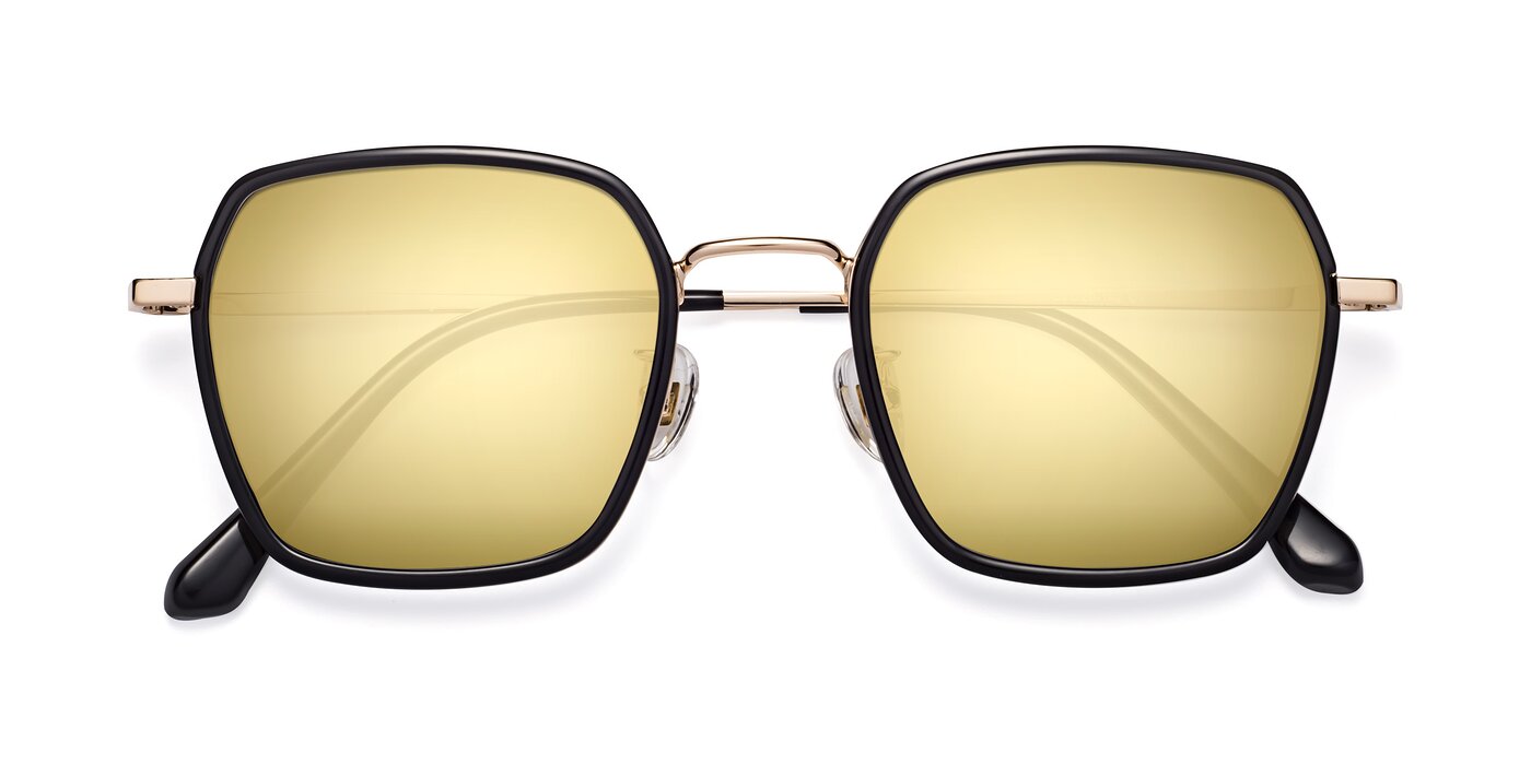 Kelly - Black / Gold Flash Mirrored Sunglasses