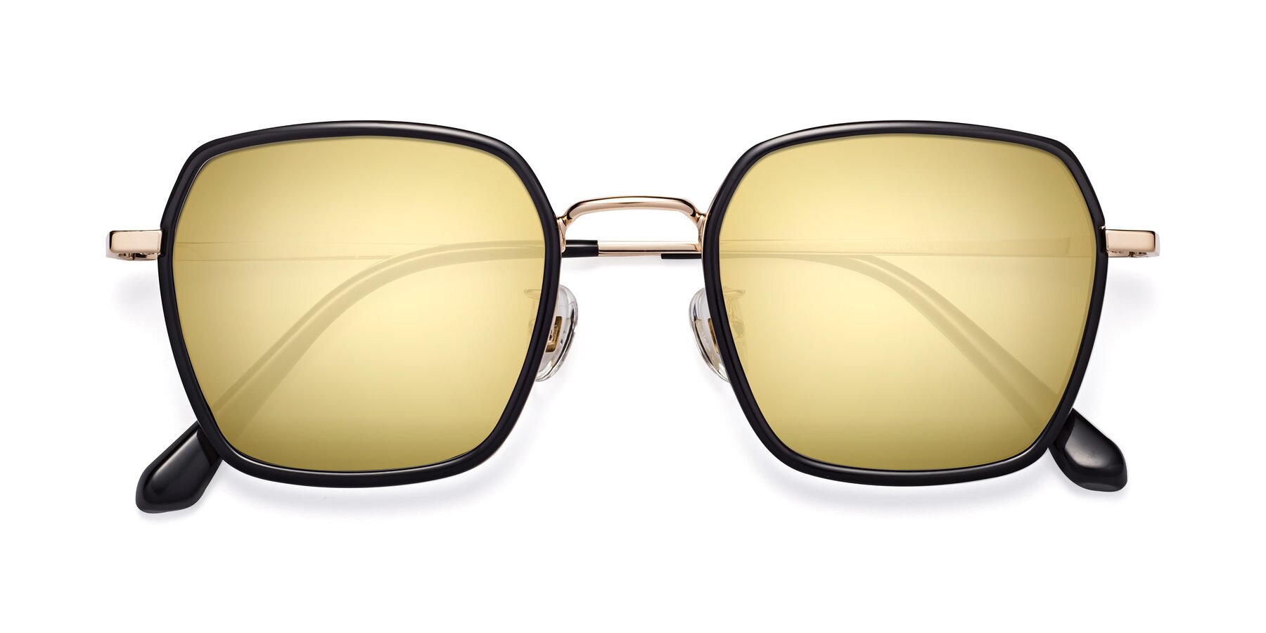 Folded Front of Kelly in Black-Gold with Gold Mirrored Lenses