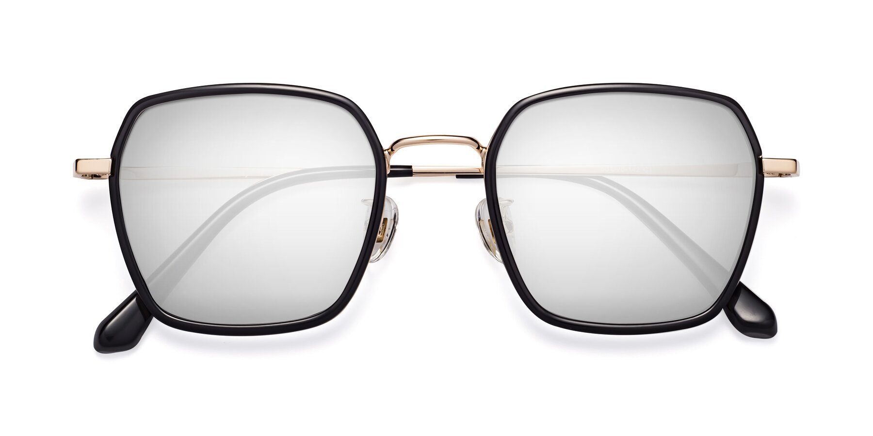 Folded Front of Kelly in Black-Gold with Silver Mirrored Lenses