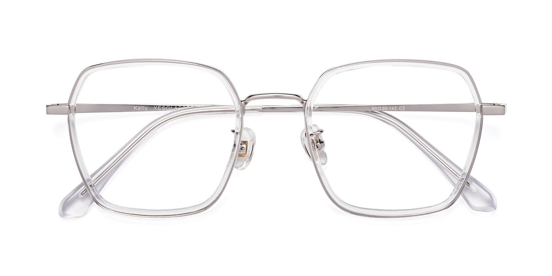 Folded Front of Kelly in Clear-Silver with Clear Blue Light Blocking Lenses